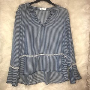 Bell Sleeve Peplum V neck Top